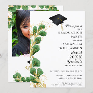 Elegant Greenery Class of 2025 Foto Abschluss Einladung