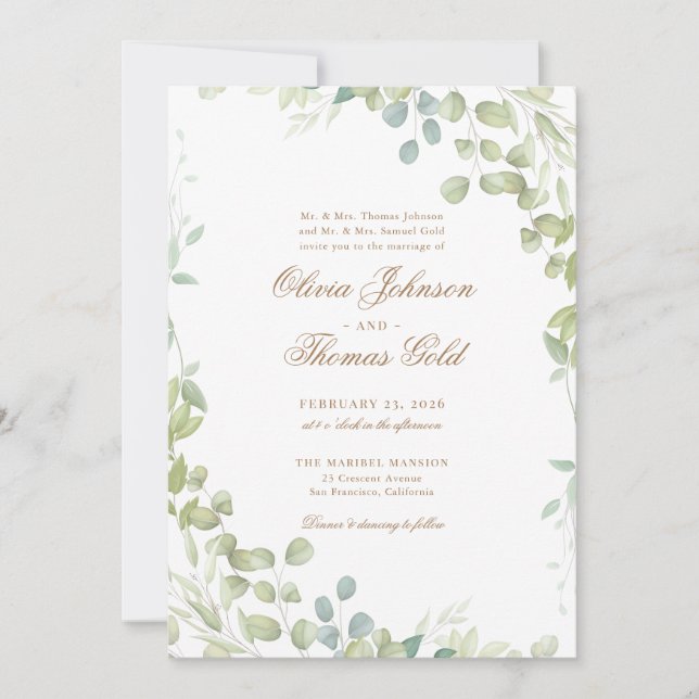 Elegant Greenery Classic Eucalyptus Wedding Einladung (Vorderseite)