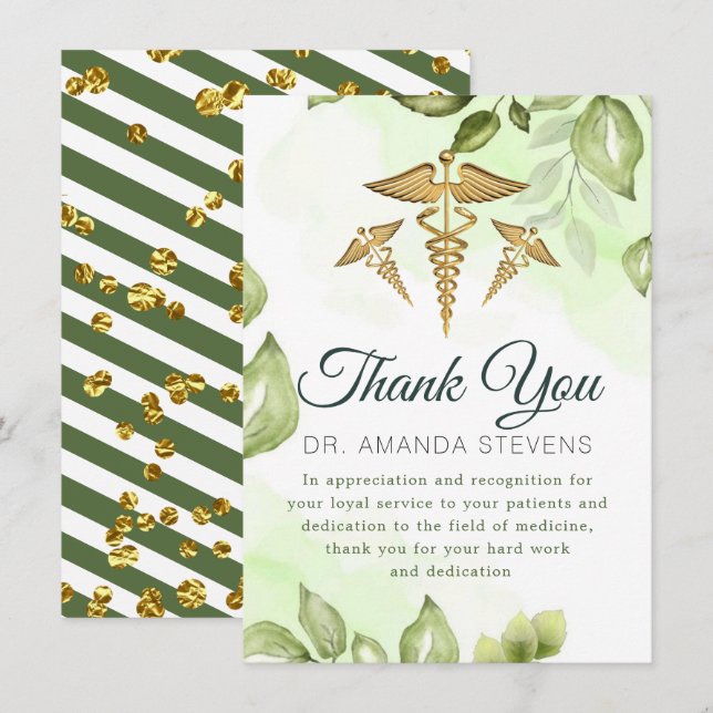 Elegant Greenery Doctor Danke-Card Dankeskarte (Vorne/Hinten)
