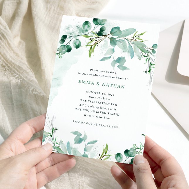 Elegant Greenery | Dusche für Paare Einladung (An elegant couples wedding shower invitation with greenery)