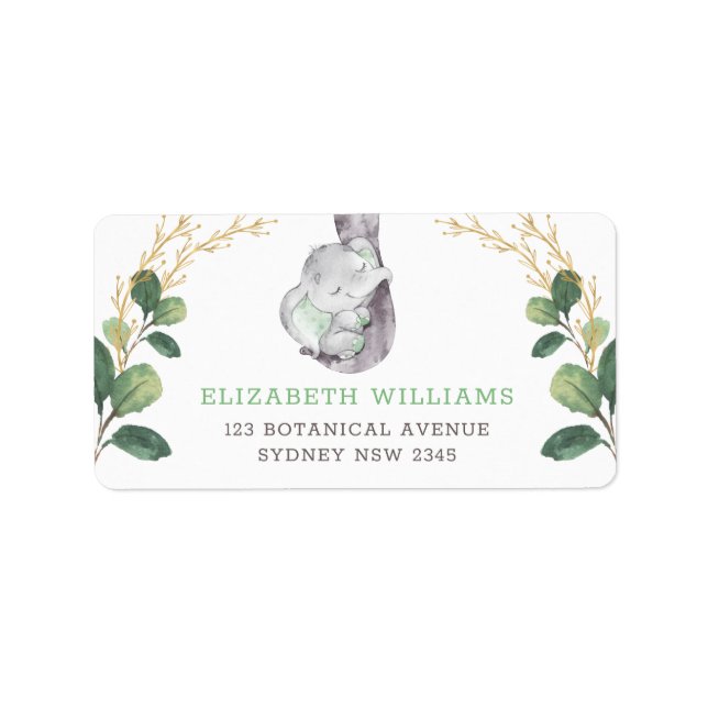 Elegant Greenery Elephant Return Address Label Adressaufkleber (Vorne)