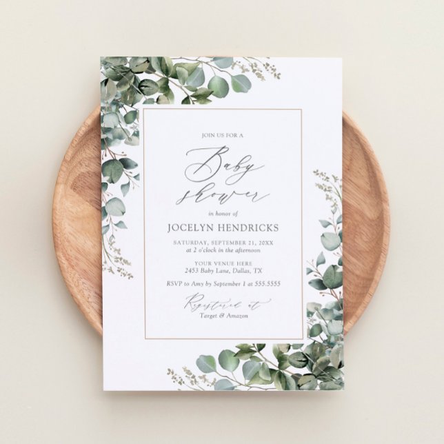 Elegant Greenery Eucalyptus Baby Shower Einladung (Von Creator hochgeladen)
