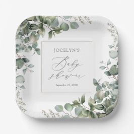 Elegant Greenery Eucalyptus Baby Shower Pappteller