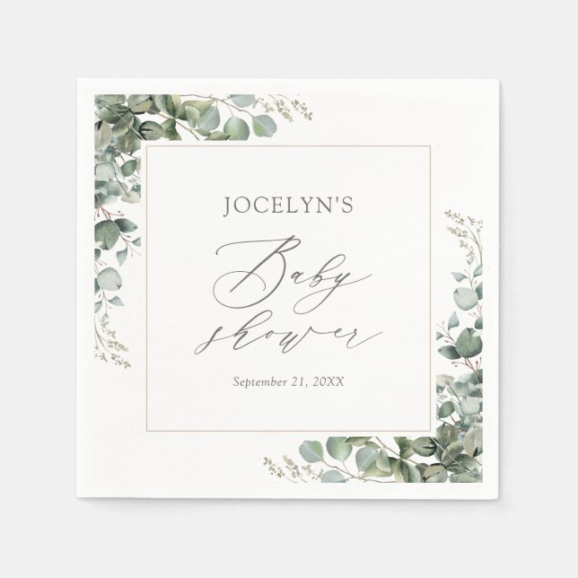 Elegant Greenery Eucalyptus Baby Shower Serviette (Vorderseite)
