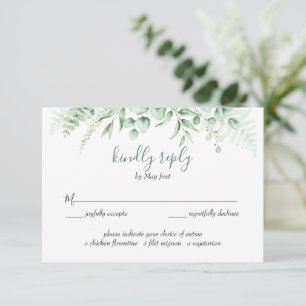 Elegant Greenery Eucalyptus Blätter Hochzeitliches RSVP Karte