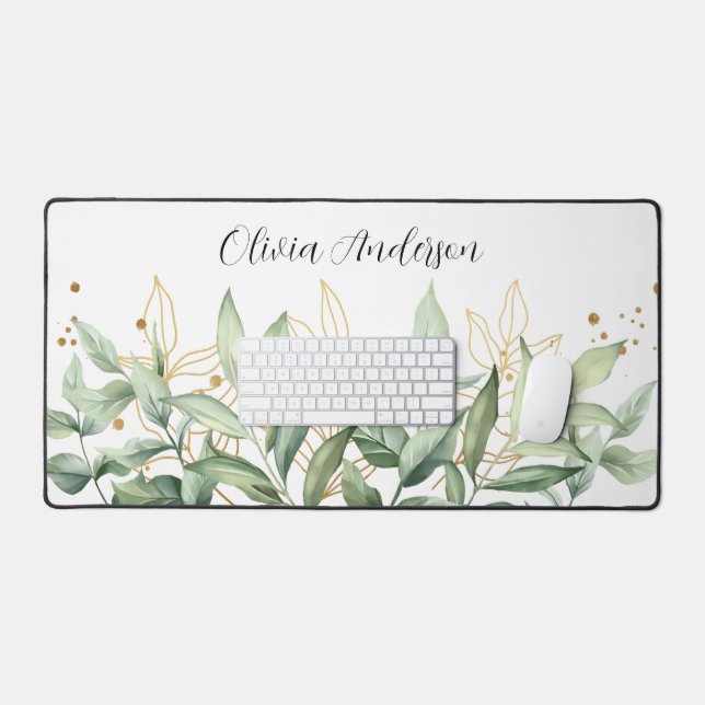 Elegant Greenery Eucalyptus Blätter Name Desk Mat Schreibtischunterlage (Tastatur & Maus)