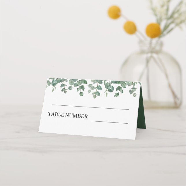 Elegant Greenery Eucalyptus Blätter Wedding Platzkarte (Vorderseite)
