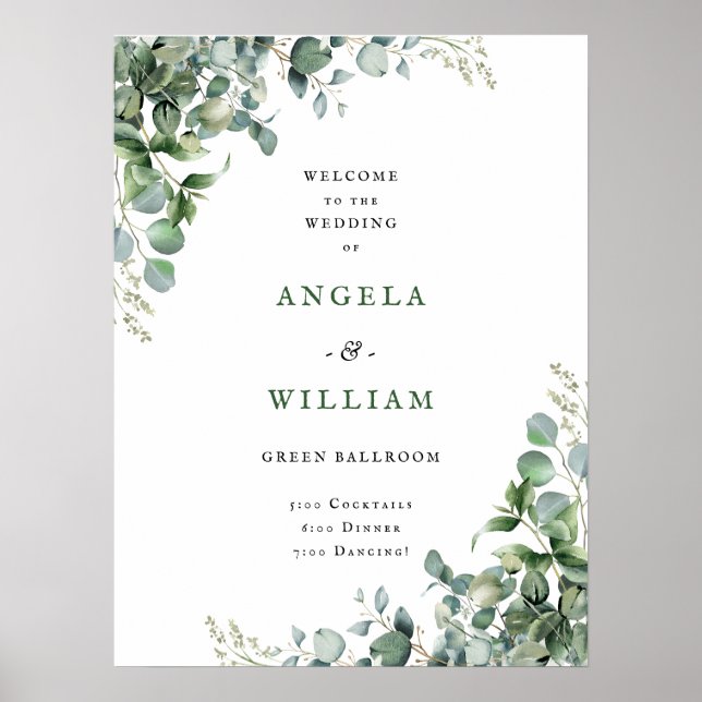 Elegant Greenery Eucalyptus Blätter Wedding Poster (Vorne)