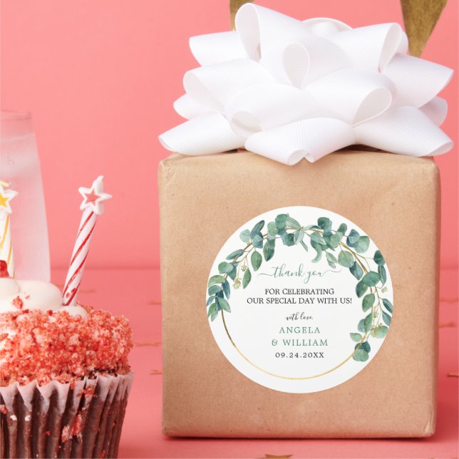 Elegant Greenery Eucalyptus Blätter Wedding Runder Aufkleber (Party)