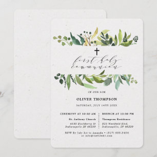 Elegant Greenery Eucalyptus First Communion Einladung