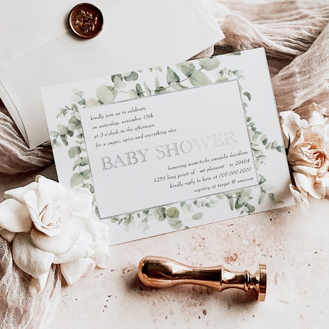 Elegant Greenery Eucalyptus Foliage Baby Shower Folieneinladung (Von Creator hochgeladen)