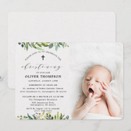 Elegant Greenery Eucalyptus Foto Christening Einladung