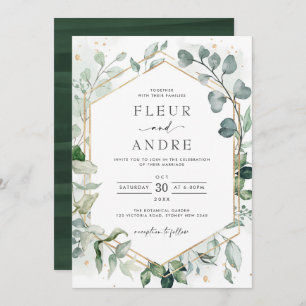 Elegant Greenery Eucalyptus Geometric Gold Wedding Einladung