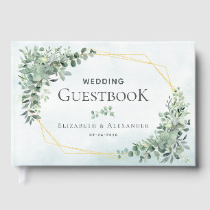 Elegant Greenery Eucalyptus Gold Geometric Wedding Gästebuch