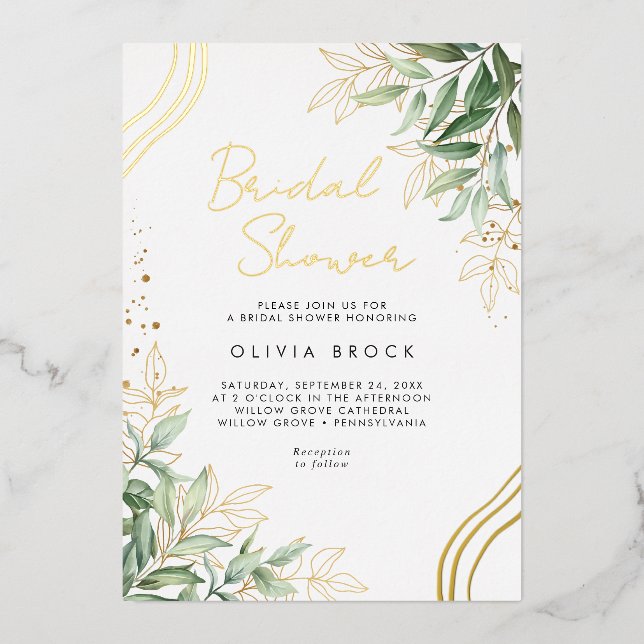 Elegant Greenery Eucalyptus Modernes Brautparty Folieneinladung (Vorderseite)