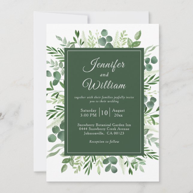Elegant Greenery Eucalyptus Rustic Wedding Einladung (Vorderseite)