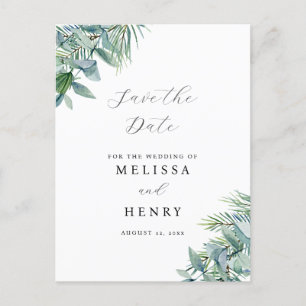 Elegant Greenery Eucalyptus Save the Date Postcard Postkarte