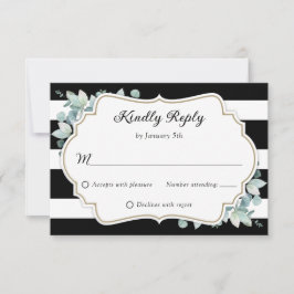 Elegant Greenery Eucalyptus Schwarz-weiß Wedding RSVP Karte