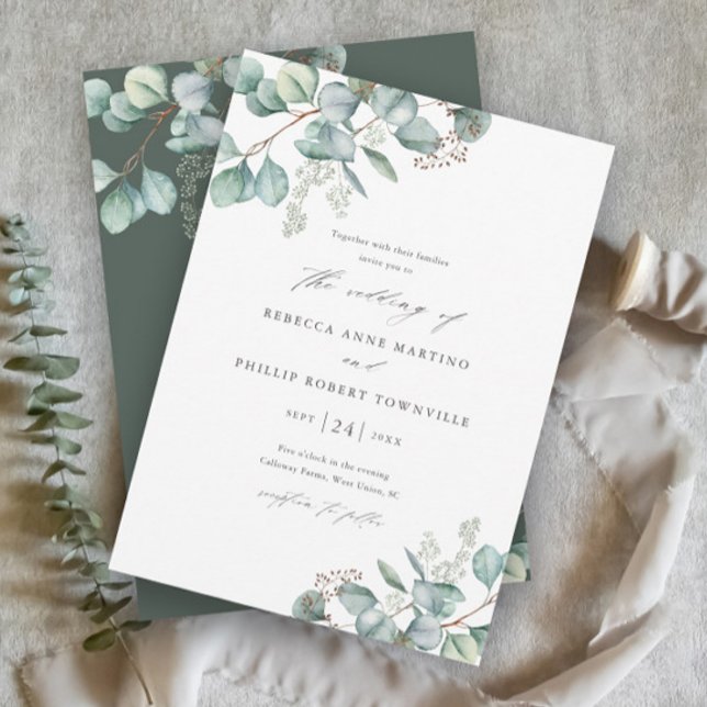 Elegant Greenery Eucalyptus Watercolor Wedding Einladung (Elegant Eucalyptus Greenery Leaves Wedding Invitations.)