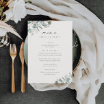 Elegant Greenery Eucalyptus Watercolor Wedding Menükarte<br><div class="desc">Eine elegante Grüne Eukalyptus Watercolor Hochzeitskarte. Klicken Sie auf die Schaltfläche Bearbeiten,  um dieses Design anzupassen.</div>