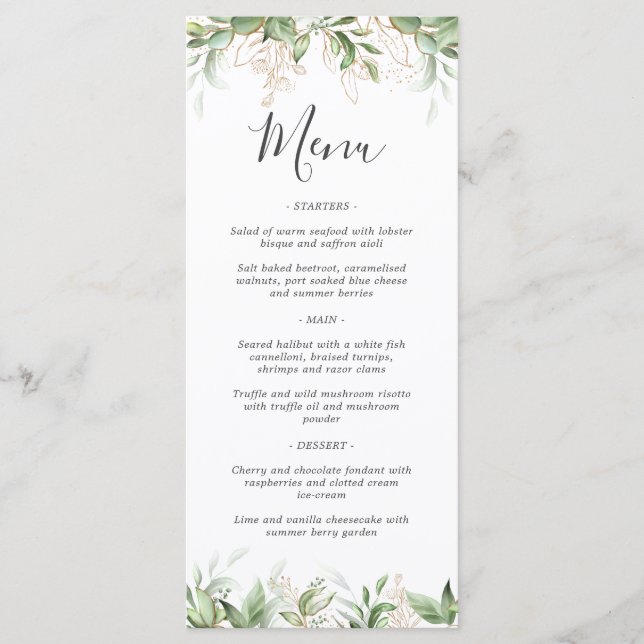 Elegant Greenery Eucalyptus Wedding Menu Menükarte (Vorderseite)