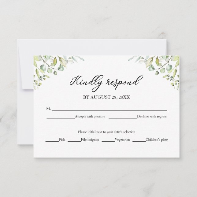 Elegant Greenery Eucalyptus Wedding RSVP Card (Vorderseite)