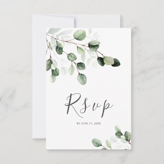 Elegant Greenery Eucalyptus Wedding RSVP Card (Vorderseite)
