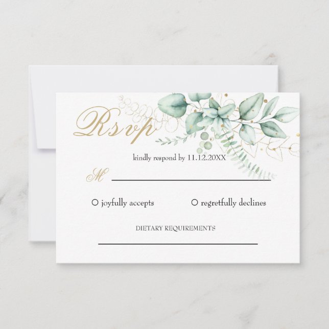 Elegant Greenery Eucalyptus Wedding RSVP Karte (Vorderseite)