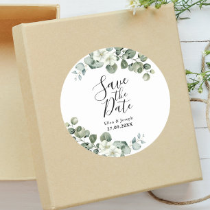 Elegant Greenery Eucalyptus Wedding speichern das Runder Aufkleber