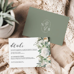 Elegant Greenery Eucalyptus White Rose Wedding Begleitkarte