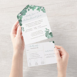 Elegant Greenery Eucalyptus Wreath Wedding All In One Einladung