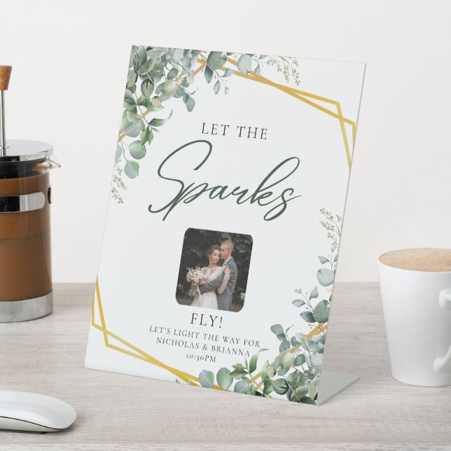 Elegant Greenery Eukalyptus Blätter Hochzeit funke Sockelschild (In SItu)