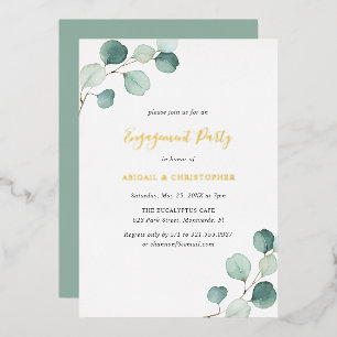 Elegant Greenery Eukalyptus Engagement Party Gold Folieneinladung