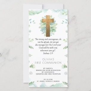 Elegant Greenery First Communion Lesezeichen Gefal Dankeskarte