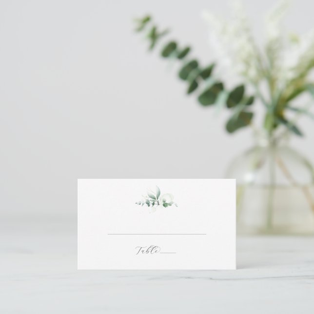 Elegant Greenery Flat Wedding Platzkarte (Stehend Vorderseite)