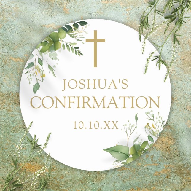 Elegant Greenery Floral Confirmation Fevor Runder Aufkleber (Elegant Greenery Floral Confirmation Favor Classic Round Sticker)
