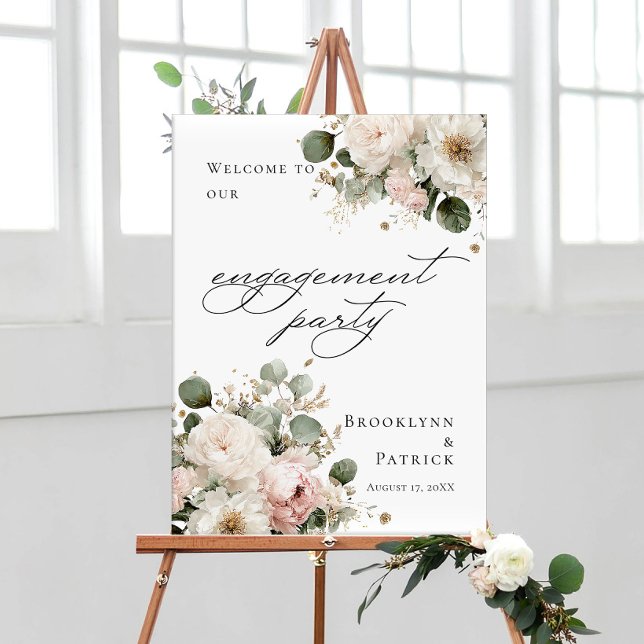 Elegant greenery floral Engagement Party welcome Poster (Von Creator hochgeladen)