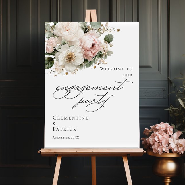 Elegant greenery floral Engagement Party welcome Poster (Von Creator hochgeladen)