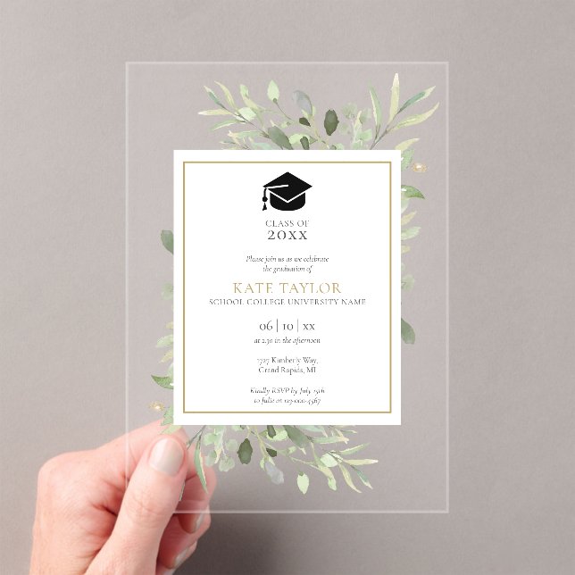 Elegant Greenery Floral Graduation Party Acryleinladungen (Insitu (Handheld))