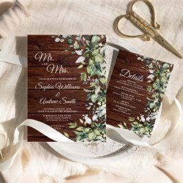 Elegant Greenery Floral Rustic Wood Wedding Einladung