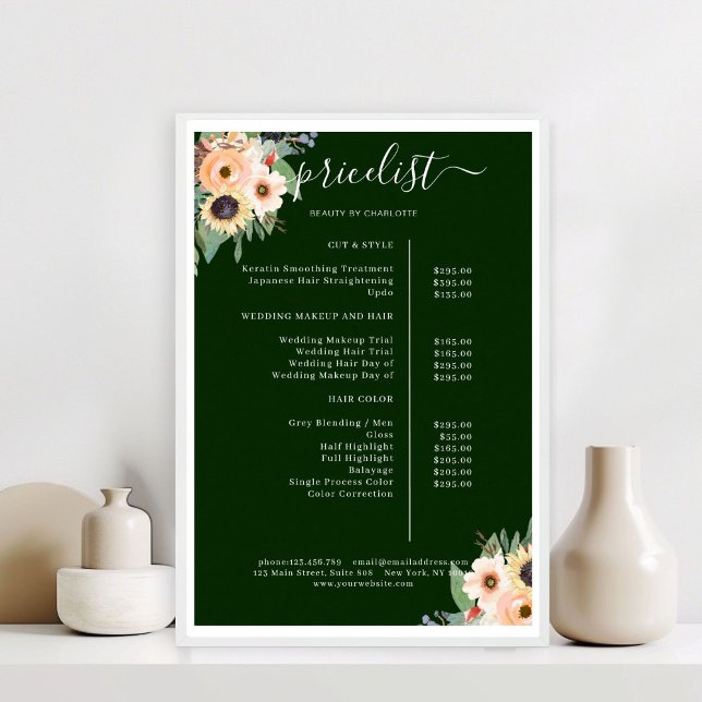 Elegant Greenery Floral Salon Poster (Elegant Greenery Floral Salon Red Poster)