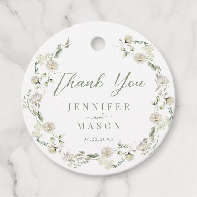 Elegant Greenery Floral Summer Wedding Vielen Dank Geschenkanhänger (Vorderseite)