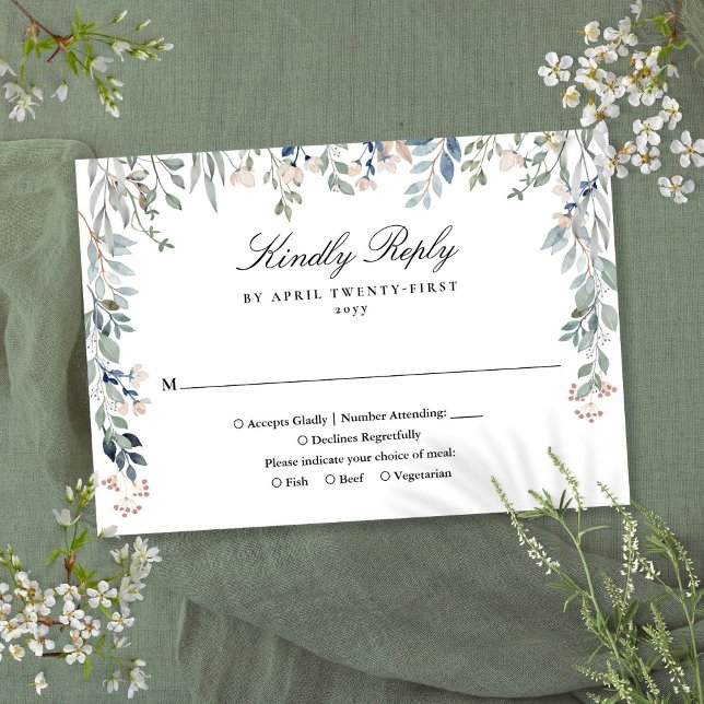 Elegant Greenery Floral Wildblumen Hochzeit RSVP Karte (Elegant Greenery Floral Wildflowers Wedding RSVP Card)
