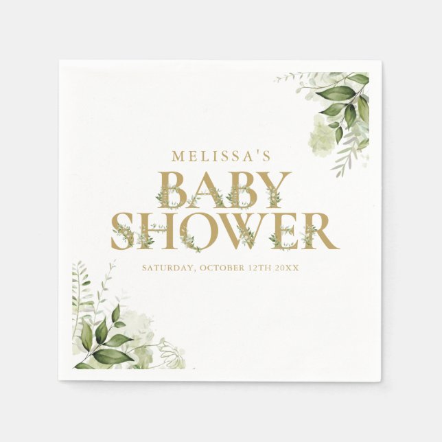 Elegant Greenery Foliage Gold Baby Shower Serviette (Vorderseite)