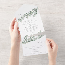 Elegant Greenery Foliage Wedding All In One Einladung