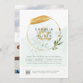 Elegant Greenery FOTO Wedding Einladung QR CODE