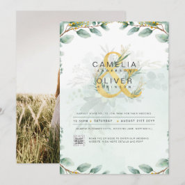 Elegant Greenery FOTO Wedding Einladung QR CODE