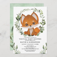 Elegant Greenery Fox Virtual Baby Shower by Mail