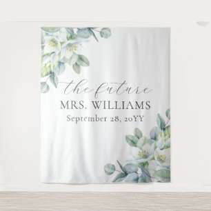 Elegant Greenery Future Mrs. Foto Booth Hintergrun Wandteppich
