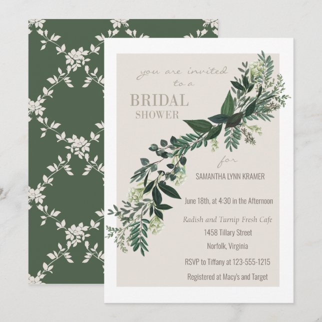 Elegant Greenery Garland Ferns Brautparty Einladung (Vorne/Hinten)